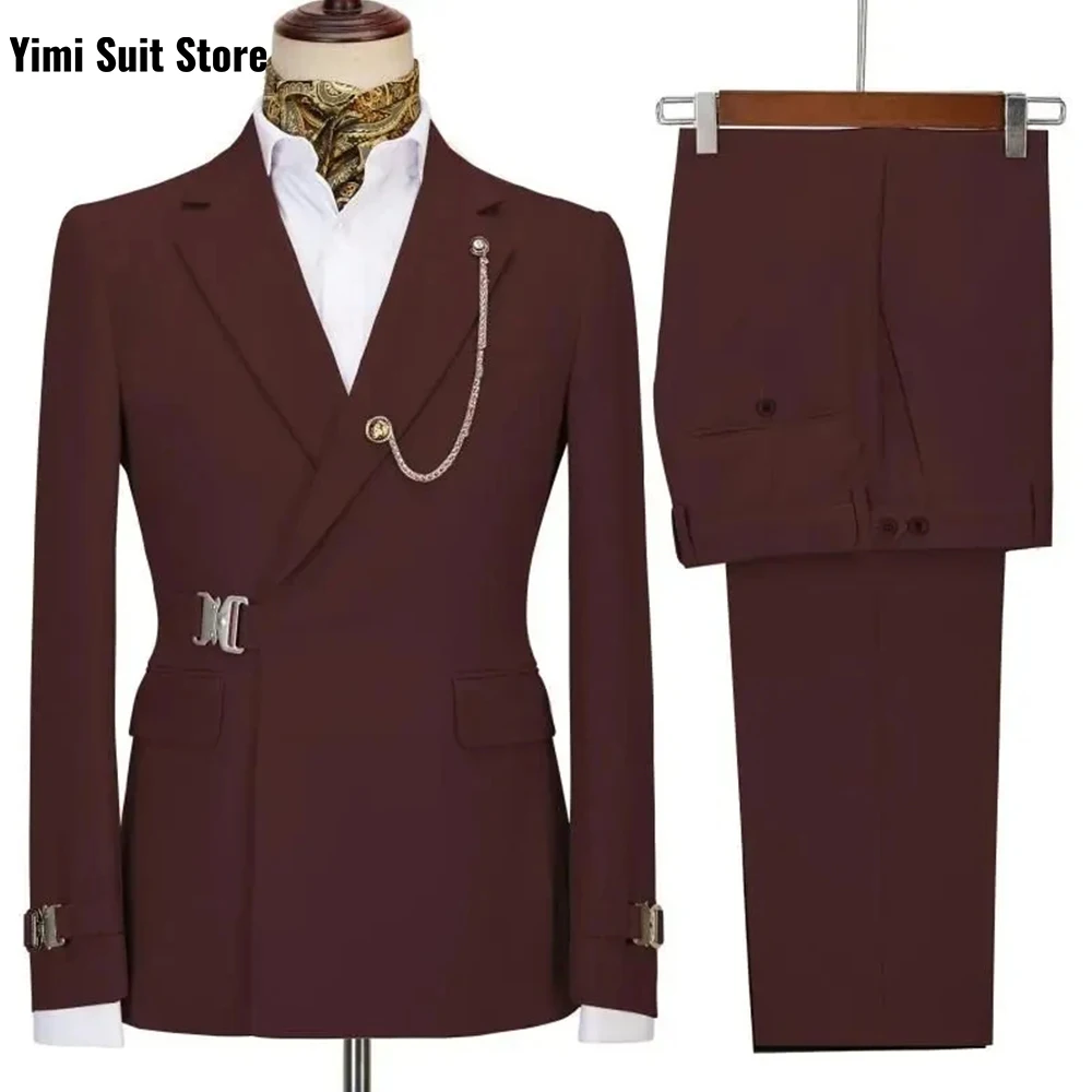 

YiMinpwp Men's New Arrival Suit Peaked Lapel Formal Slim Satin Business Wedding Groom Party Tuxedo Elegant 2 Piece 2026 XS-5XL