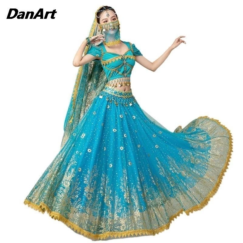 

Women Short Sleeve+Big Swing Long Dress Adult Clothing Arab Belly Dance Performance Costume Halloween Festival Court Style Dress