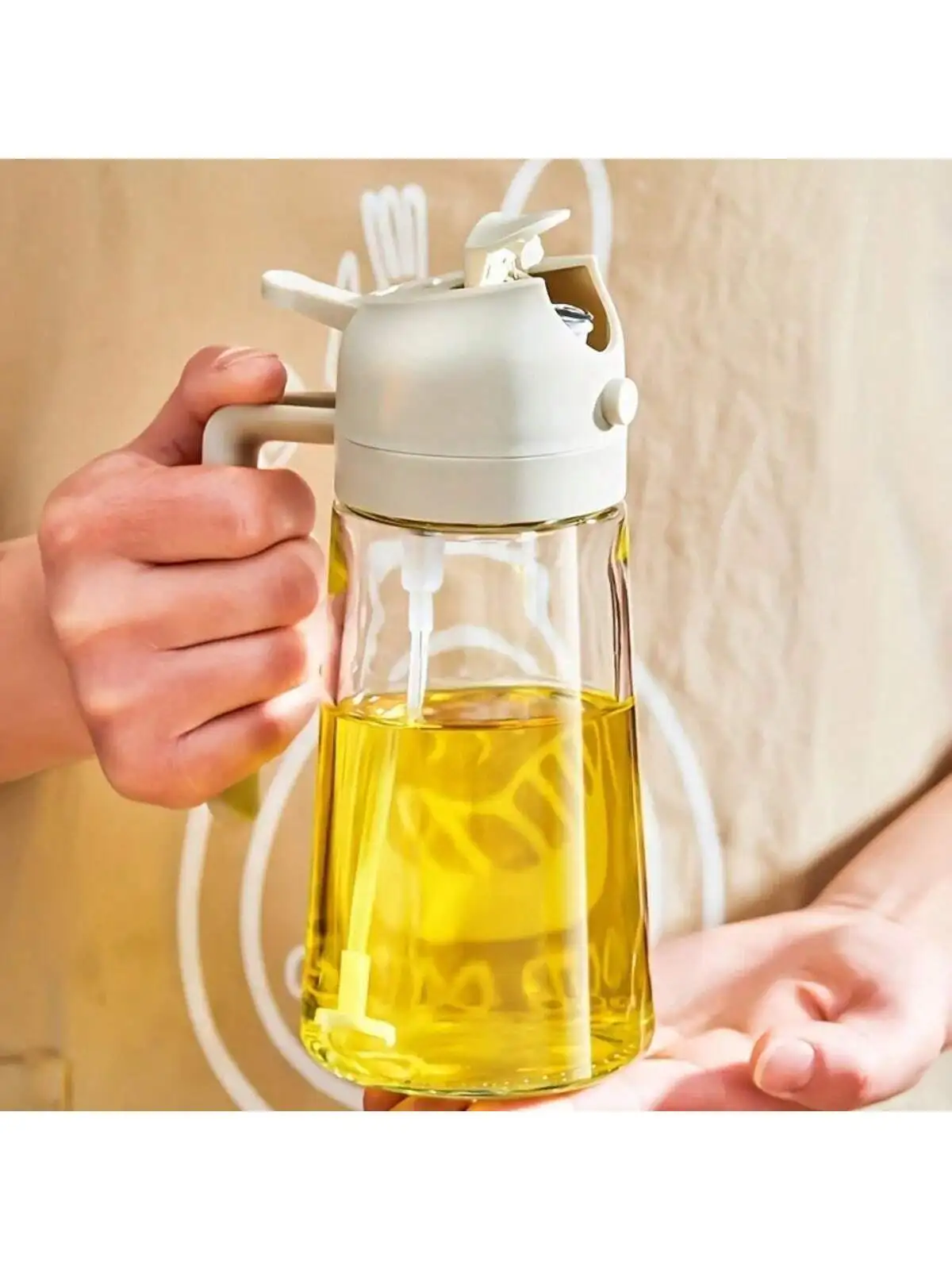 Pulverizador de óleo transparente moderno de plástico preto 470ml, garrafa de spray de óleo para cozinha, para acampamento churrasco, salada, assar, cozinhar, 1 peça