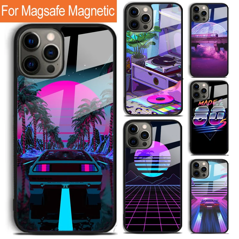 Synthwave 80's Retro Art Phone Case For iPhone 16 15 14 13 12 11 Pro Max Plus Magsafe Magnetic Wireless Charging Cover