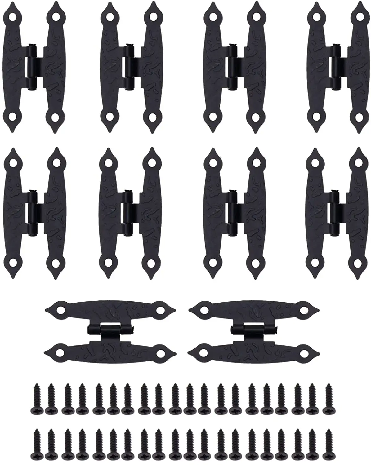 DRELD-Charnières d'armoire en H noires antiques, raccords pour portes, fenêtres, meubles de cuisine, planche Chi, armoire, boîtes en bois + vis, 10 pièces