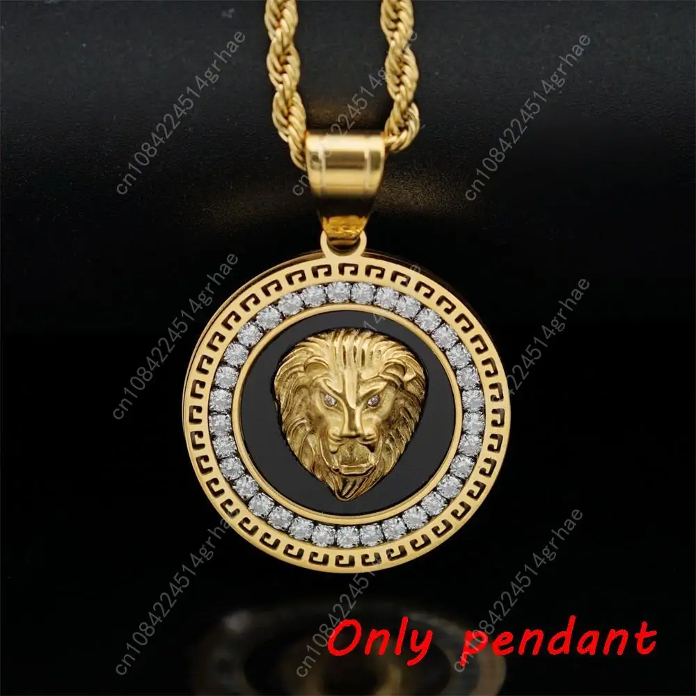 Hip Hop Gold Color Plated Iced Out Micro Pave Cubic Zircon Lion Head Pendant Necklace Charm For Men Jewelry Gifts