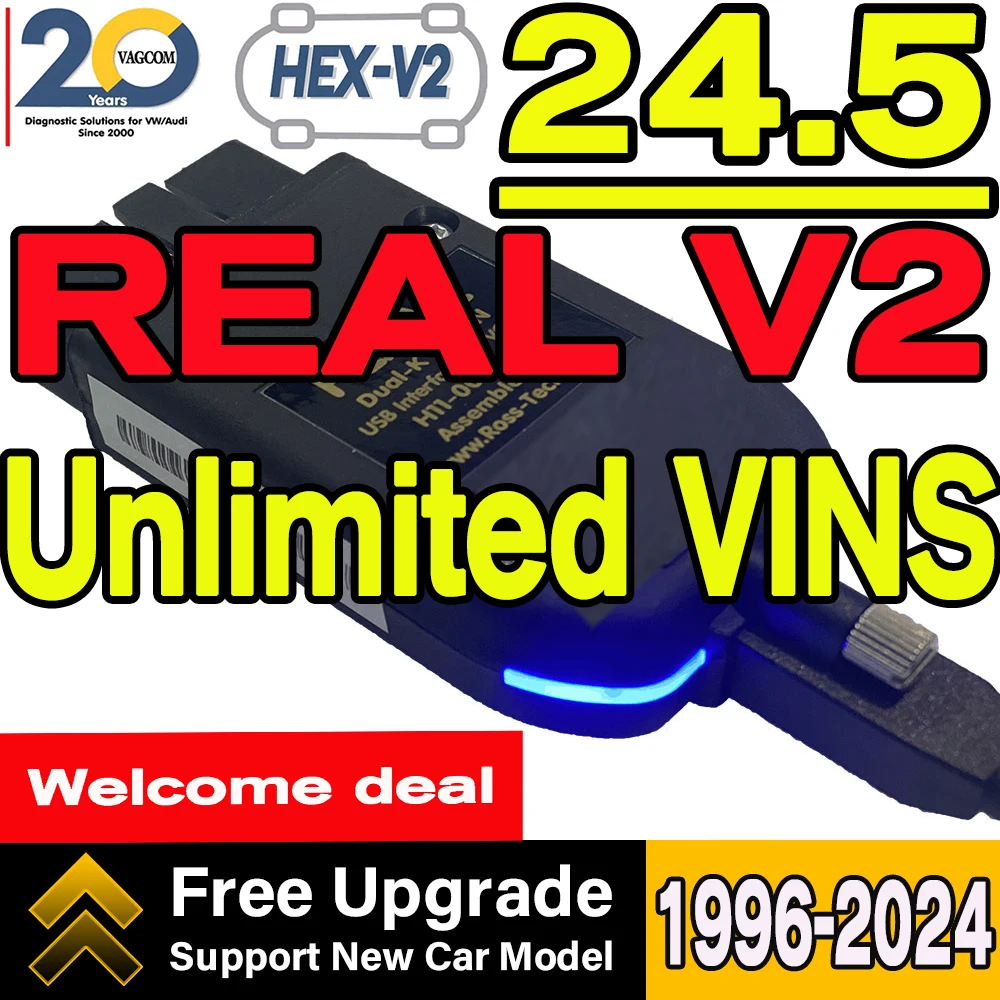 2024 Real V2 24.5 VAG HEXV2 Usb Interface Vag Com VAG Diagnostic Coding Function Update Unlimit VAGCOM AUTO COM V CDS TOOL