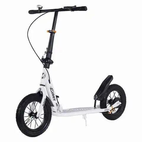 Areyourshop 12" Big Wheel White Kick Scooter with Pneumatic Tires for Teens 8+ and Adults, Heavy Duty Foldable Off-Road Commuter Scooter with Extra Large Deck, Front & Rear Dual Hand Brakes, Supports up to 220lbs