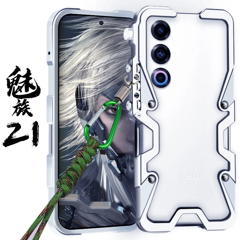 

Zimon Armor Metal Aluminum Phone Case Bumper For Meizu 20 21 Note 22 Pro Classic Lucky 08 Mechanical Purely Handmade Skull Cover
