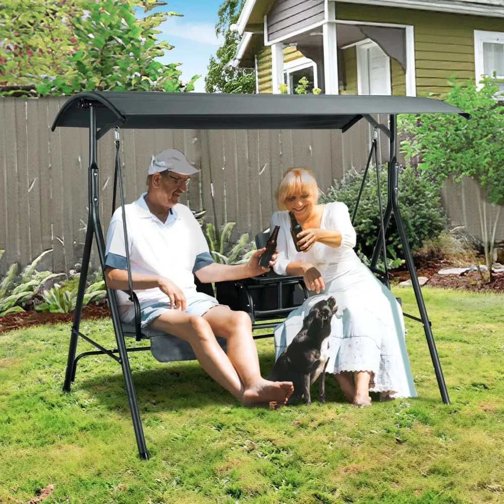 

Outdoor Patio Swing Chair with Cooler Bag, Removable Cushion and Adjustable Canopy, Porch Swing Glider Chair for Patio