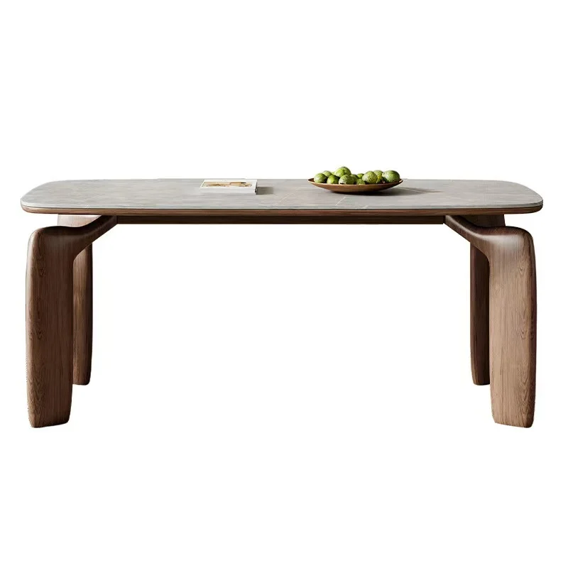 

High-quality Nordic solid wood rectangular household walnut dining table, rock panel countertop, table and chair combination