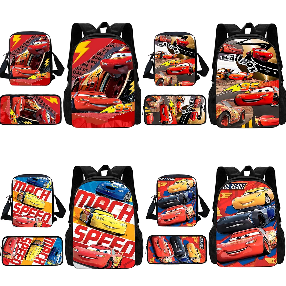 C-Cars-Lightning McQueens Mochila Escolar com Bolsa de Ombro, Sacos Lápis para Meninos e Meninas, Melhor Presente, 3 peças por conjunto