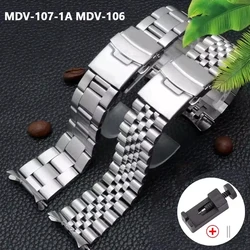22mm Stainless Steel Strap for Casio Duro MDV-107-1A MDV-106 Marlin Men Diving Curved End Solid Metal Watch Bracelet Band Belt