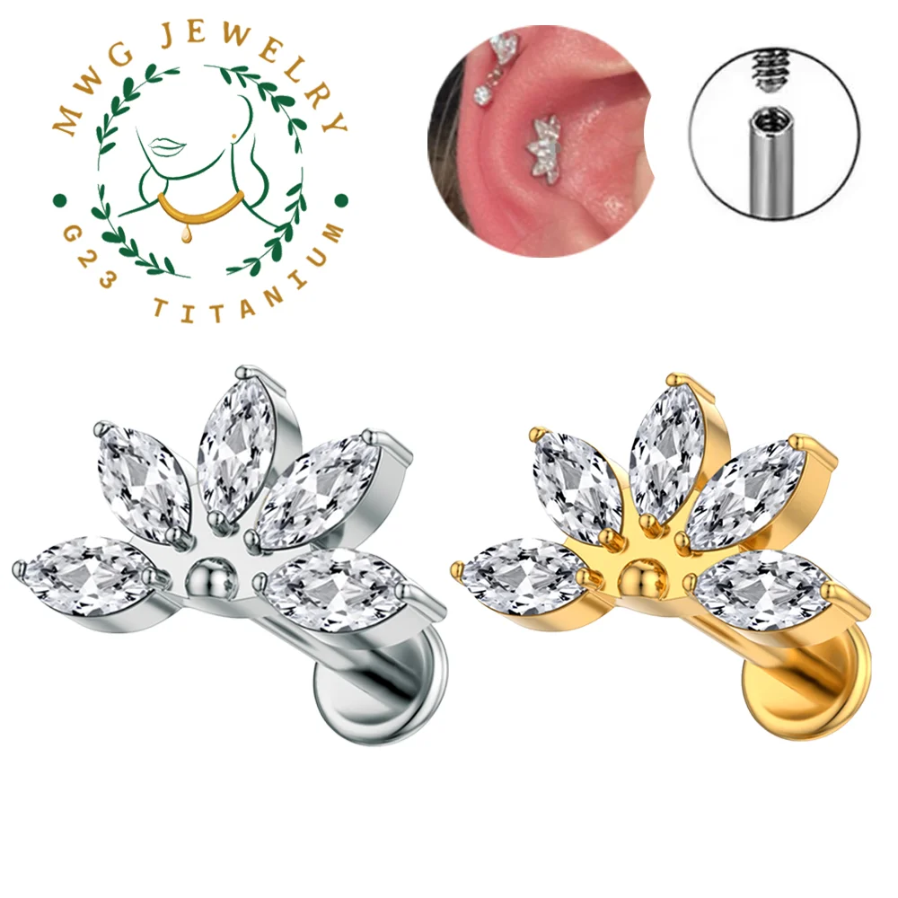 

ASTM F136 Titanium CZ Piercing Luxury Earrings Fine Jewelry for Women Ear Cartilage Tragus Helix Conch Piercing Lip Nose Studs