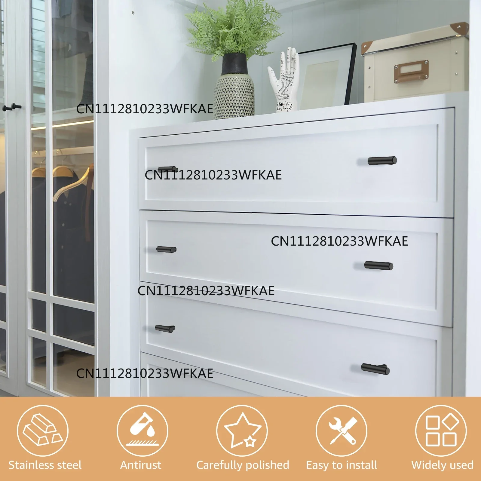 20 Pack Cabinet Knobs Matte Black Stainless Steel Kitchen Drawer Pulls Single Hole T-Shaped Handles 2 Inch Overall Length