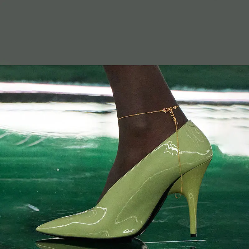 

Luxury Brand Green High Heels Women Shoes Pumps Pointy Toe Zapato De Tacon Patent Leather Glossy Shallow Runway Party 2025