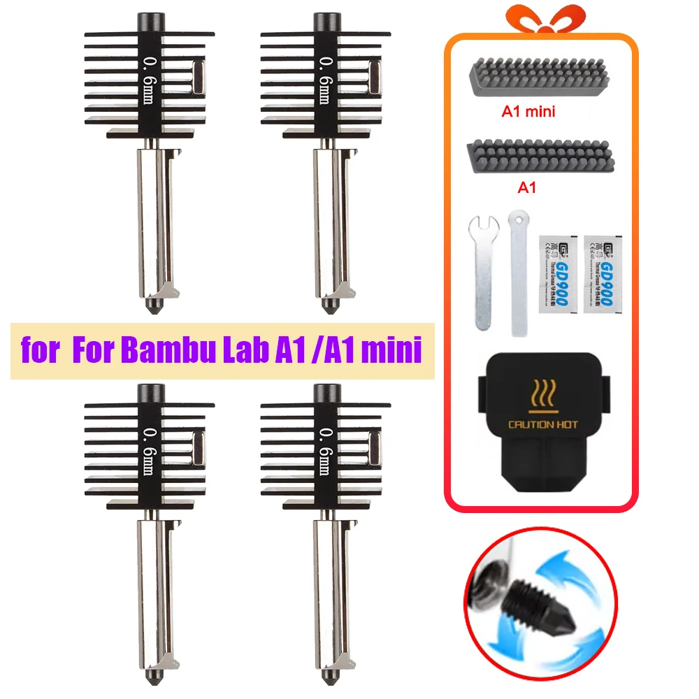 Hotend لـ Bambu Lab A1 مجموعة صغيرة Hotend Kit 0.2 0.4 0.6 0.8 مللي متر فوهة قابلة للاستبدال للطابعة ثلاثية الأبعاد مختبر الخيزران A1/A1mini Hotend
