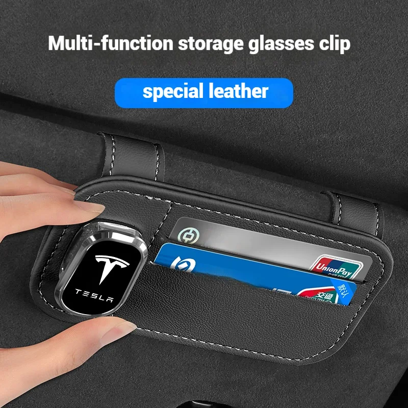 

Car Sun Visor Eyeglass Hanger Clip Multi-Function Glasses Holder For Tesla Model 3 Model S Model X Model Y Car Logo Accessories