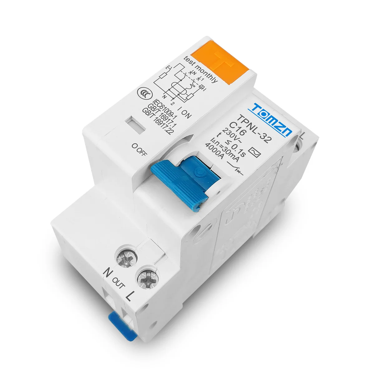 Disjuntor de corrente residual TOMZN TPNL DPNL 230V 1P + N com proteção contra sobrecorrente curta RCBO MCB, TPNL 32A