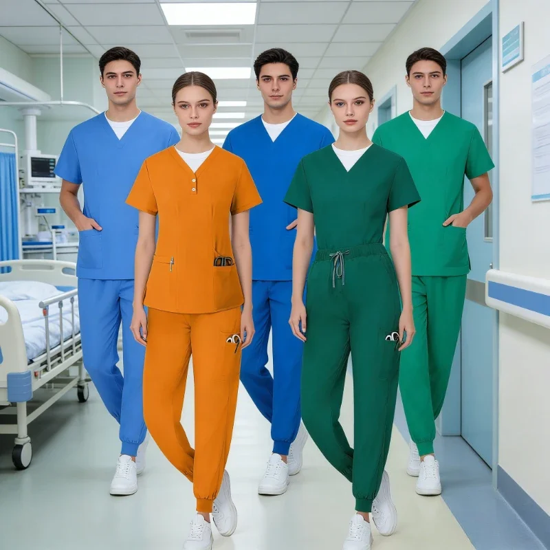 flexible-elastic-surgical-work-set-short-sleeve-two-piece-soft-material-suitable-for-hospital-dental-clinic-and-medical-staff