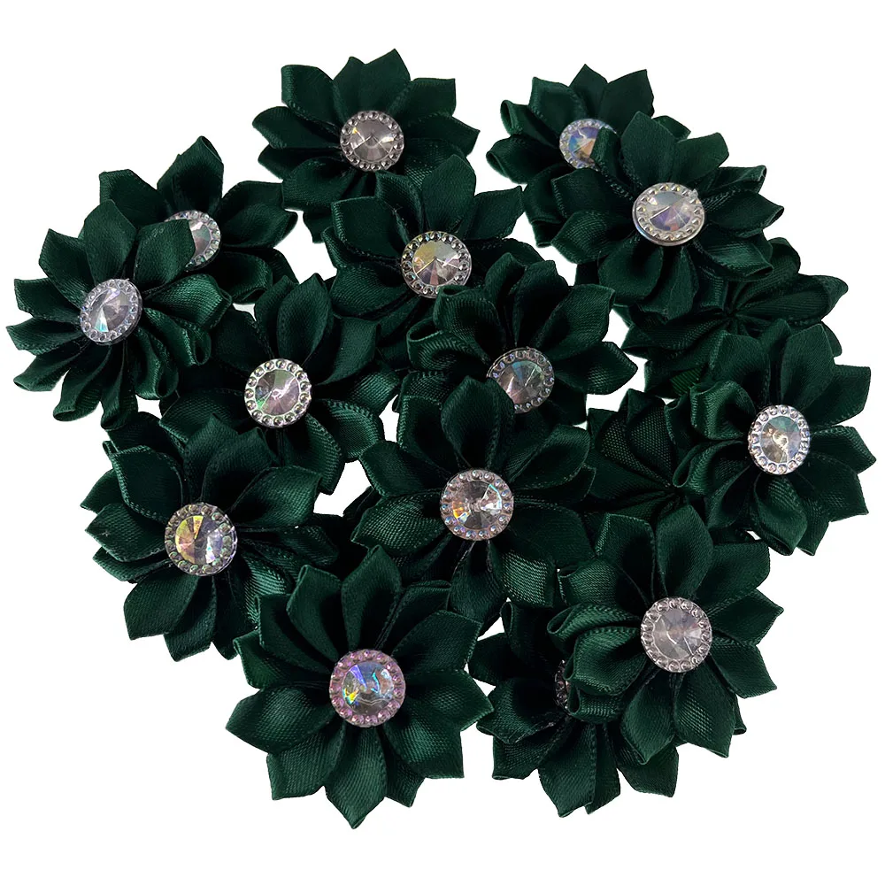 20Pcs Petaled rosette satin ribbon flowers with AB rhinestone button useing  DIY headband clips hair accessories 4.5cm