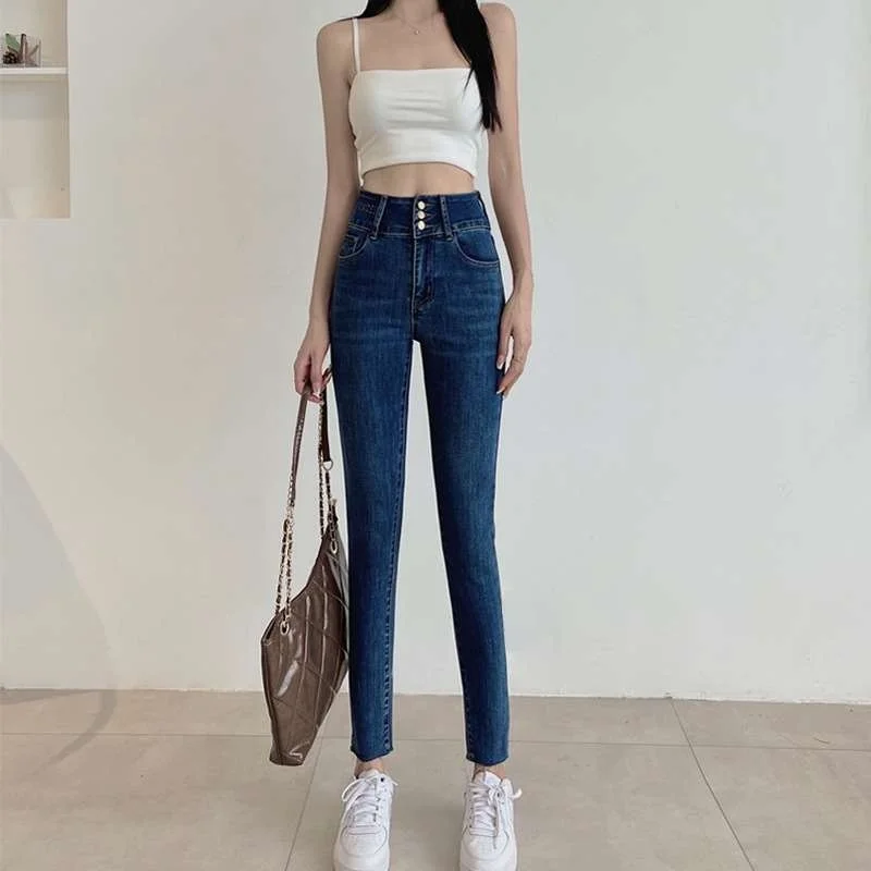 

Женские джинсы с высокой талией, стрейч, летние, винтажные, синие, из ткани PU, премиум-качества, для стройного силуэта