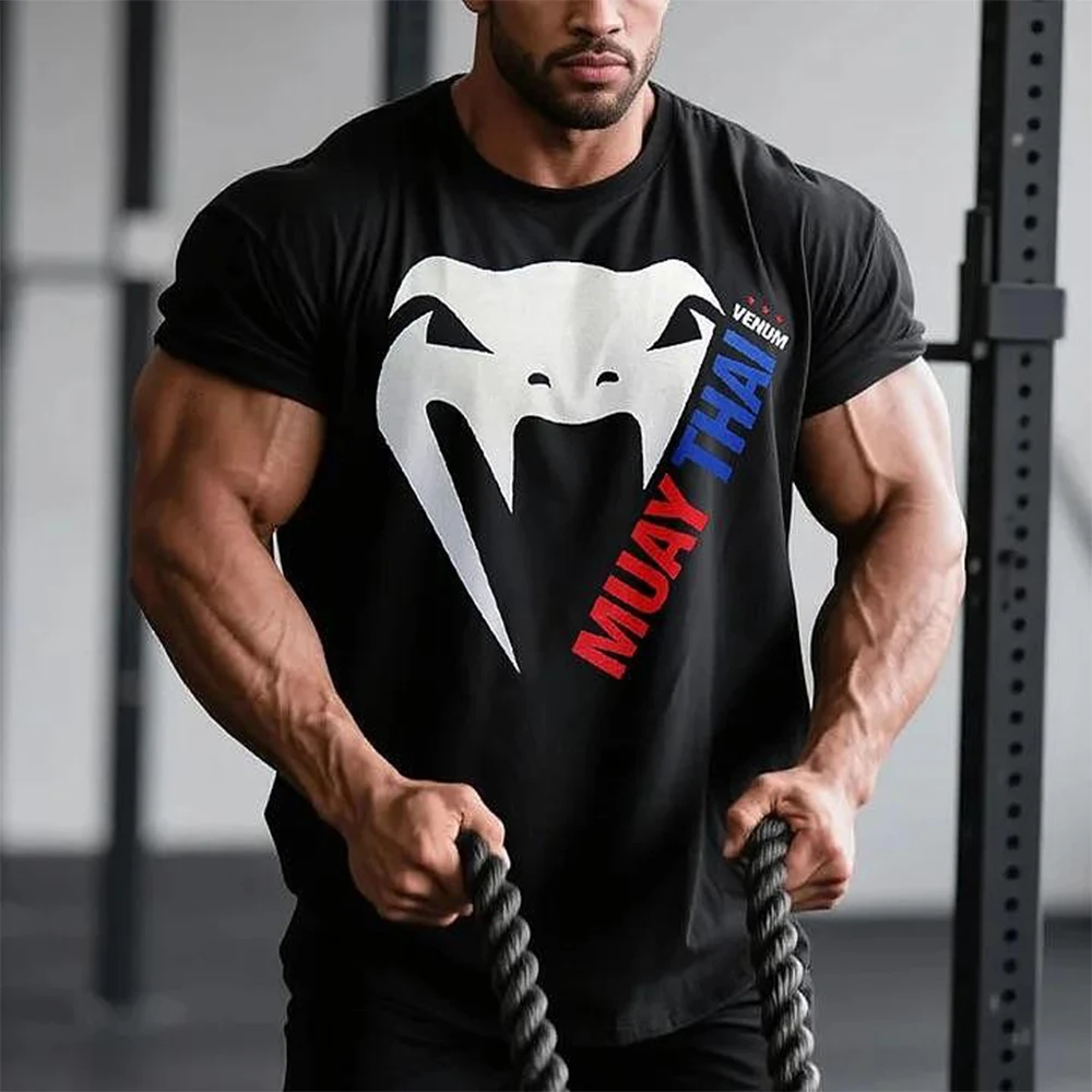 

2026Летняя новая мужская белая футболка UFC для упражнений, фитнеса и тренировок, большая дышащая скоростная сушка, толстовка для ММА, ночного боя, тайского боя