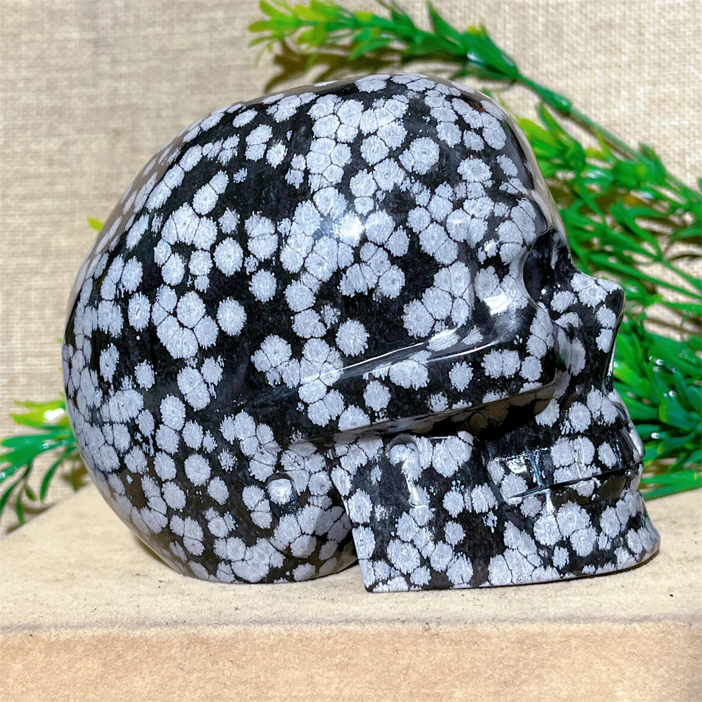 Snowflake Black Obsidian Crystal Natural Stone Skull Carving Quartz Mineral Beauty Gemstones Minerals Ornaments Home Decoration