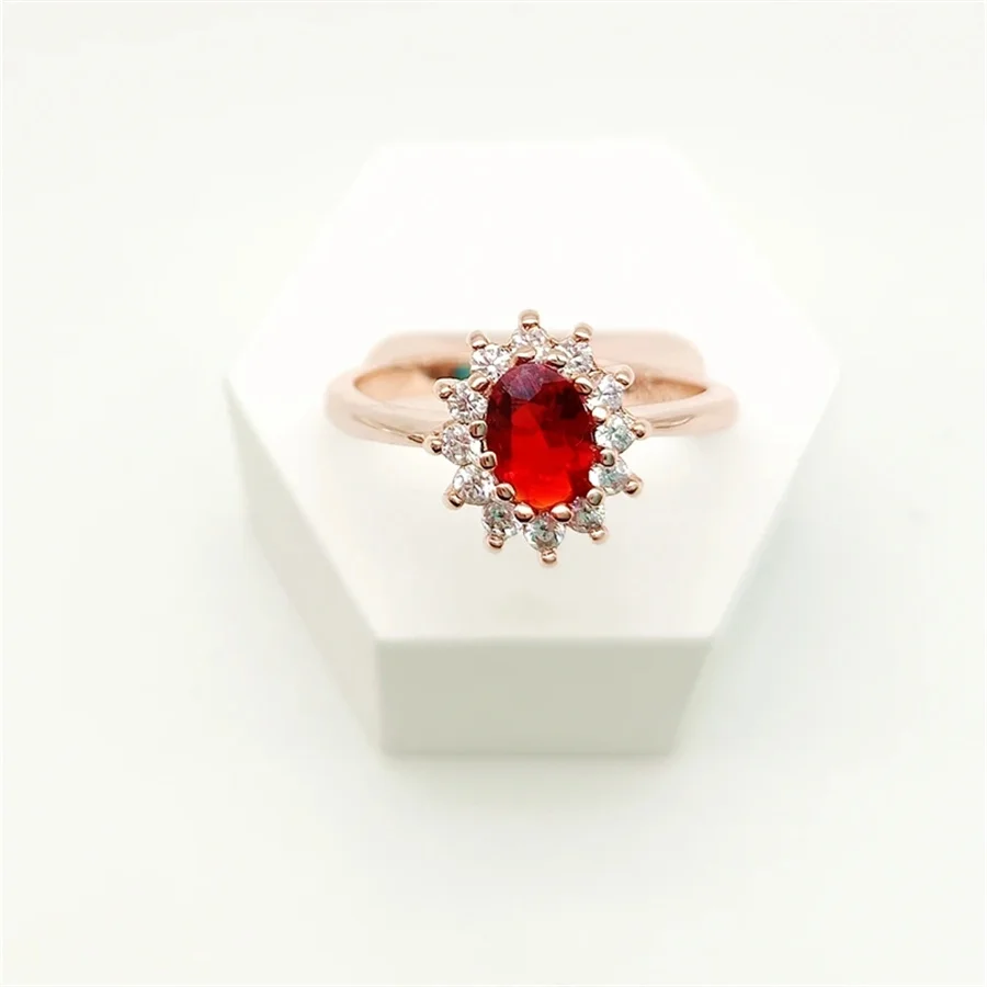 CC Princess Diana Rings Red Stone Rose Gold Color Fashion Jewelry Wedding Engagement Party Accessories CC626