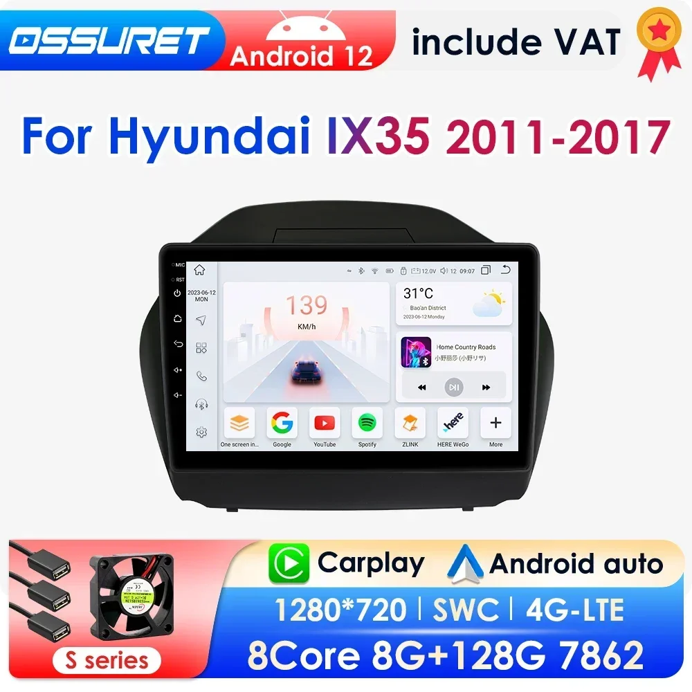 wireless CarPlay Android Auto Car Radio For Hyundai Tucson 2 ix35 2009-2015 car intelligent systems No DVD 2 din AI Voice 7862