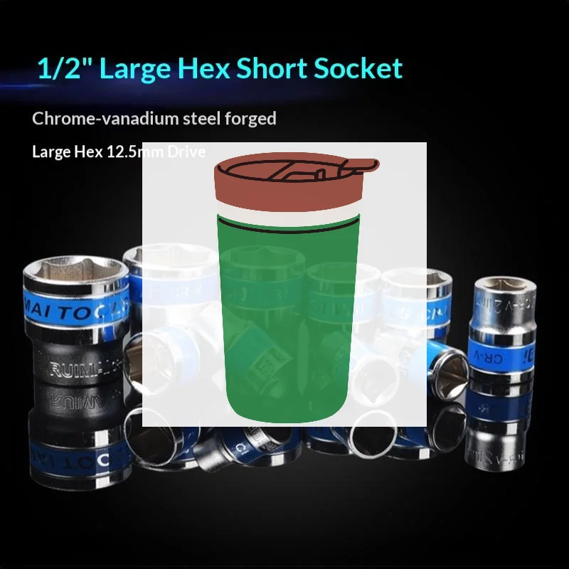 1/2 Inch Drive Hex Short Nut Removal Socket Rust Proof Coating 8mm to 32mm for Home DIY Auto Repair Hand Tool Parts