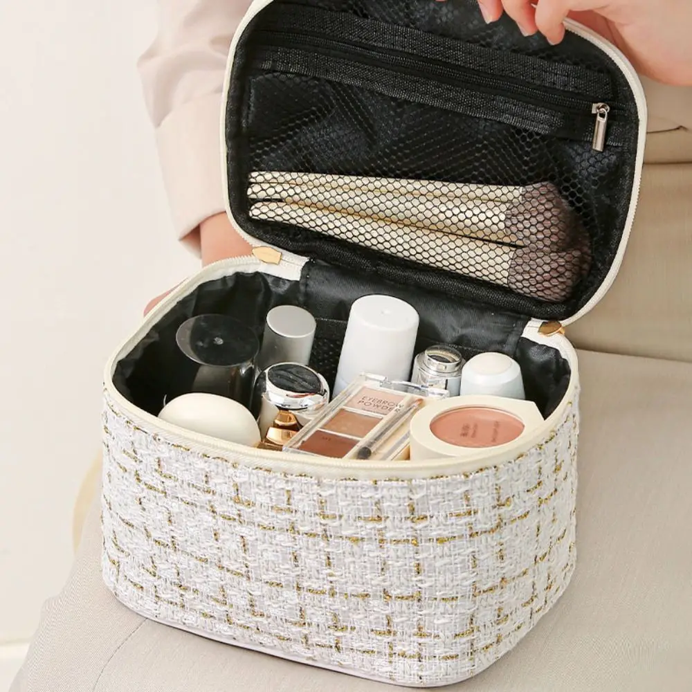 Bolsa de cosméticos de gran capacidad para mujer, organizador de almacenamiento de artículos de tocador, bolsa de belleza, estuche de maquillaje impermeable plegable de viaje para niñas, bolso de mano