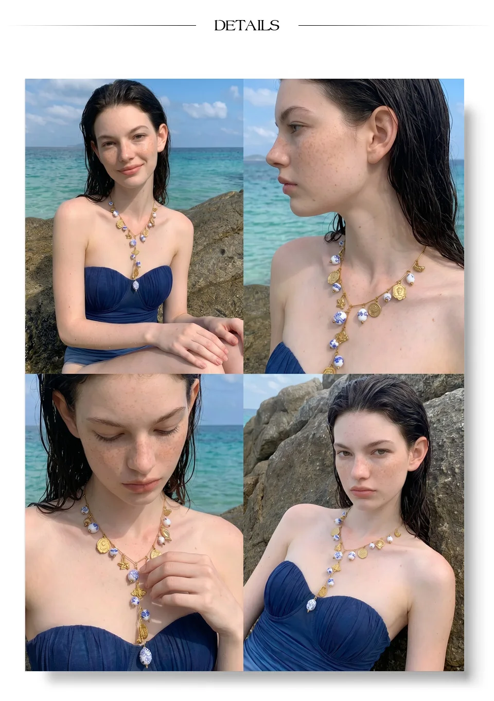 Yhpup Edelstahl-Keramik-Blumenherz-Anhänger Lange Halskette Exklusiver Stil Handgefertigte Perlen Sommer-Trend PVD-Schmuck – Detail 6