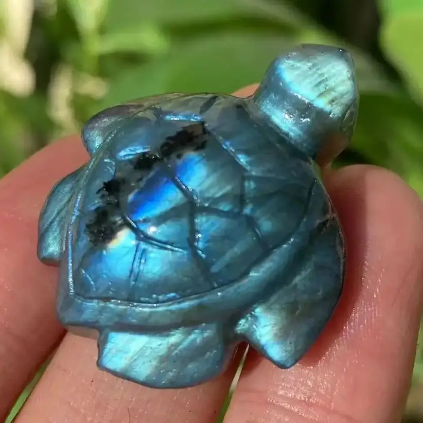 10pcs Natural blue Labradorite feldspar hand-carved cute little turtle carved crystal ornaments Halloween home decoration gift