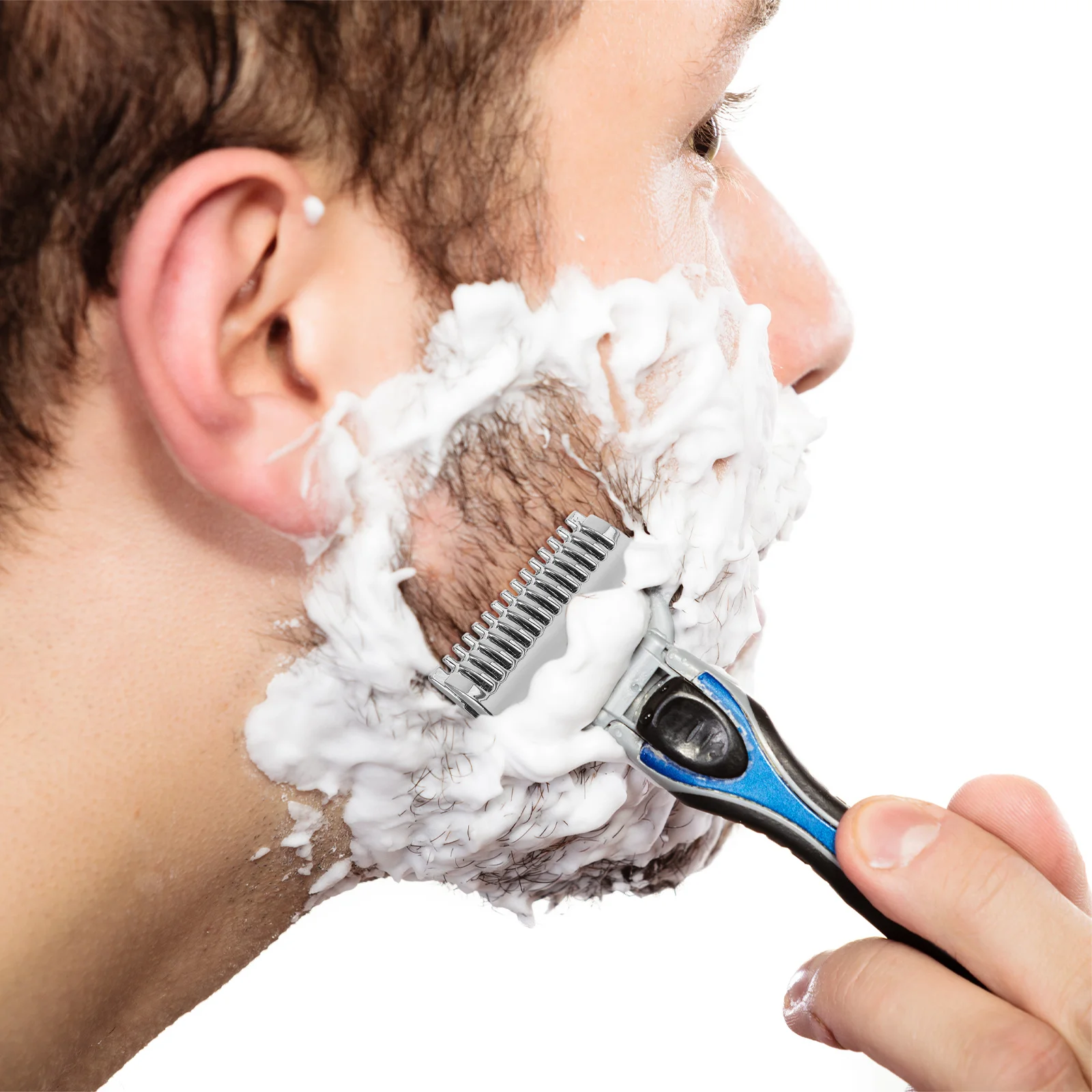 أداة حلاقة معدنية متينة برأس ماكينة حلاقة من سبائك الزنك بحافة مزدوجة مع تصميم مشط مفتوح للعناية بالرجال #3