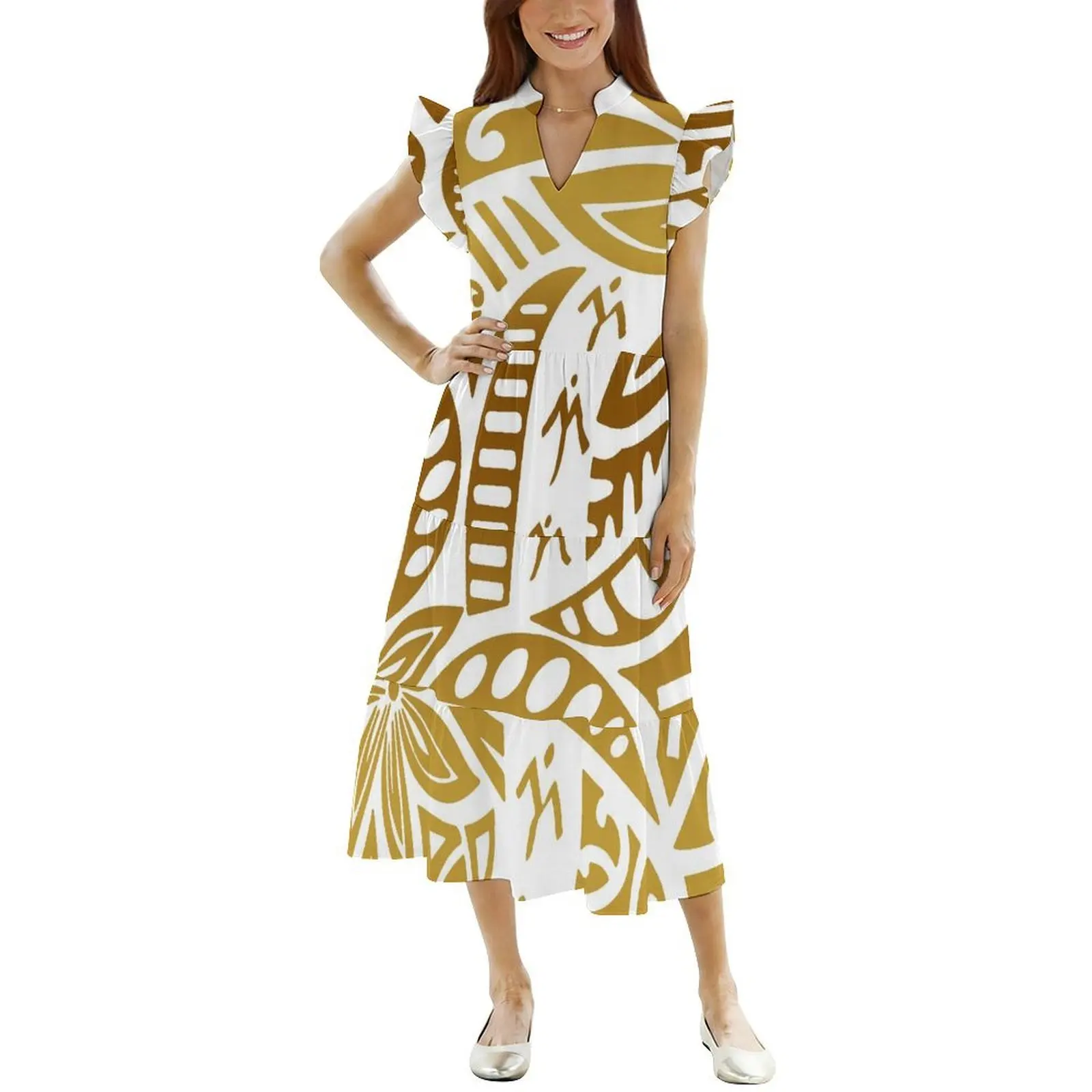 

Ретро-платья в стиле гавайских племен для женщин, оптовая продажа, индивидуальный пошив, с V-образным вырезом, многослойные, для торжественных мероприятий и как вечерние наряды