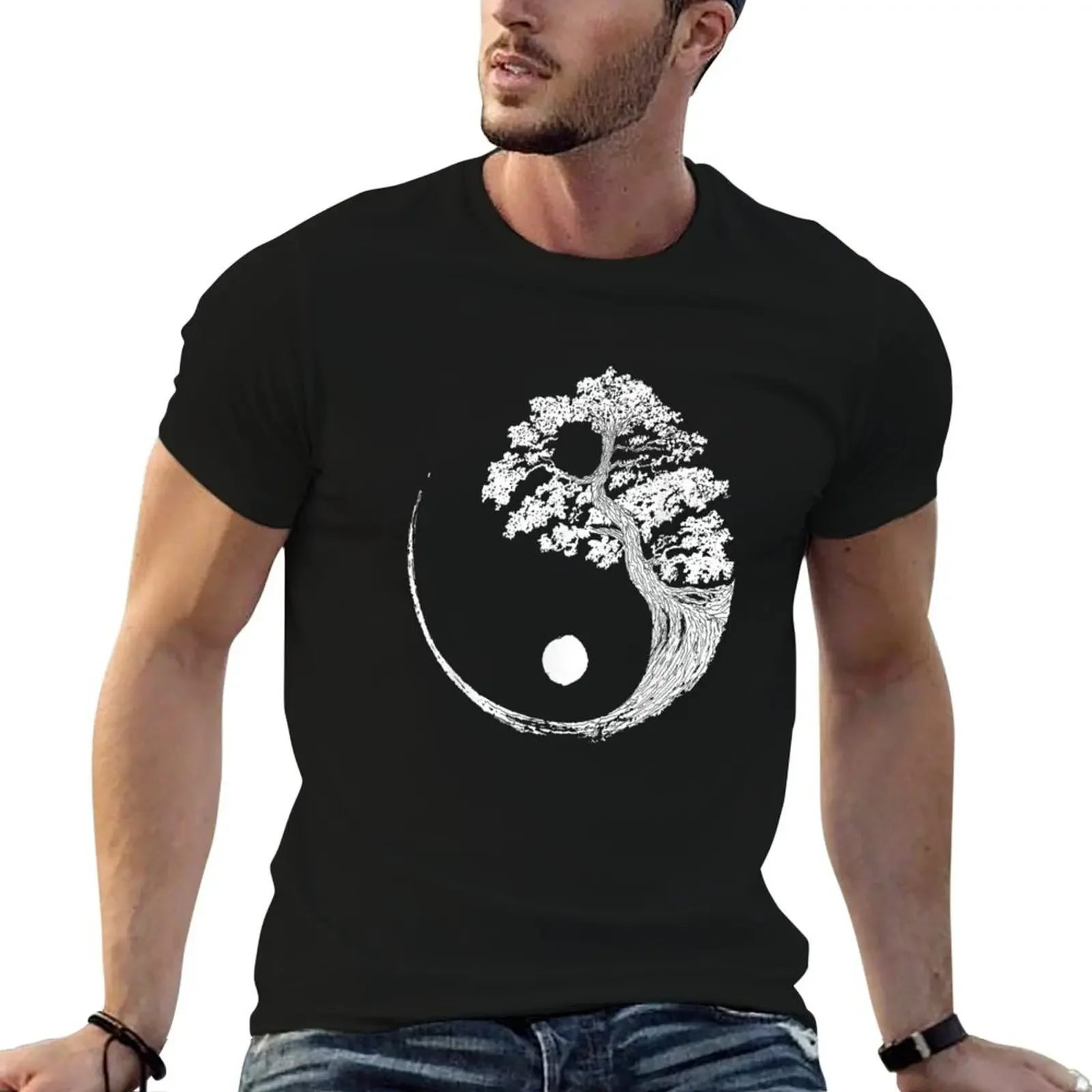 Yin Yang Bonsai Tree Japanese Buddhist Zen Fitted Scoop T-Shirt korean fashion graphics black t-shirts for men