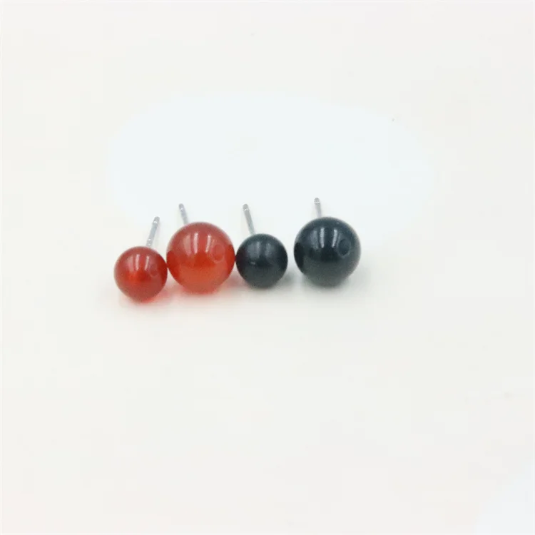 ZFSILVER 100%925 Sterling Silver Fashion Simple Red Black Agate Ball Stone Stud Earrings For Women Charm Jewelry Girl Party Gift