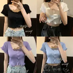 Lace Square Collar Short Sleeve Thin Knitted Tops For Women Spring And Summer 2024 New Slim Ice Silk Purple Small Cardigan