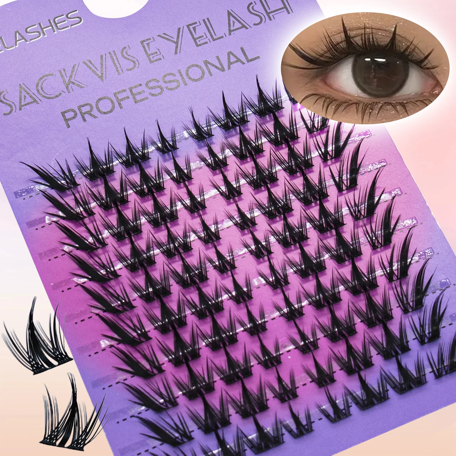 100 Pcs Natural False Eyelashes Fox Oblique Fly + Dog Eyelash Cluster Thick Roll Warped Mirror Clustered False Eyelashes
