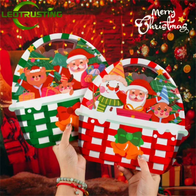 

10/50PCS Stand up Plastic Christmas Flower Basket Packaging Bag DIY Xmas Supplies Sugar Candy Snack Child Gift Storage Pouches