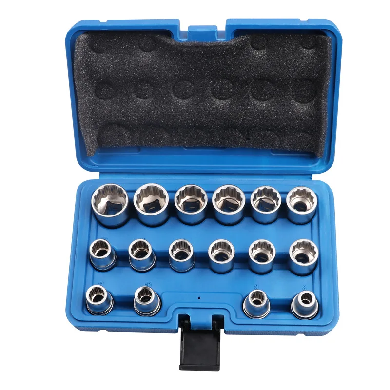 16Pcs/set 8-24mm 12 Point Socket Wrench Set 1/2 inch Drive Socke Set Torx Splined Bit Key wrench set