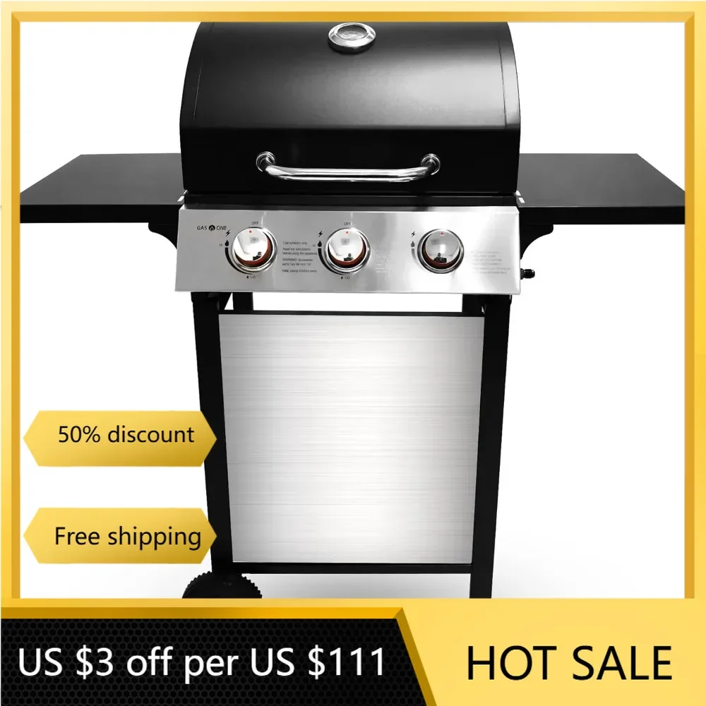 BBQ Grills，Outdoor Cabinet Style with Wheels-High-Temperature Paint Coating Gas BBQ Grill – Elegant and Luxurious Design, Black