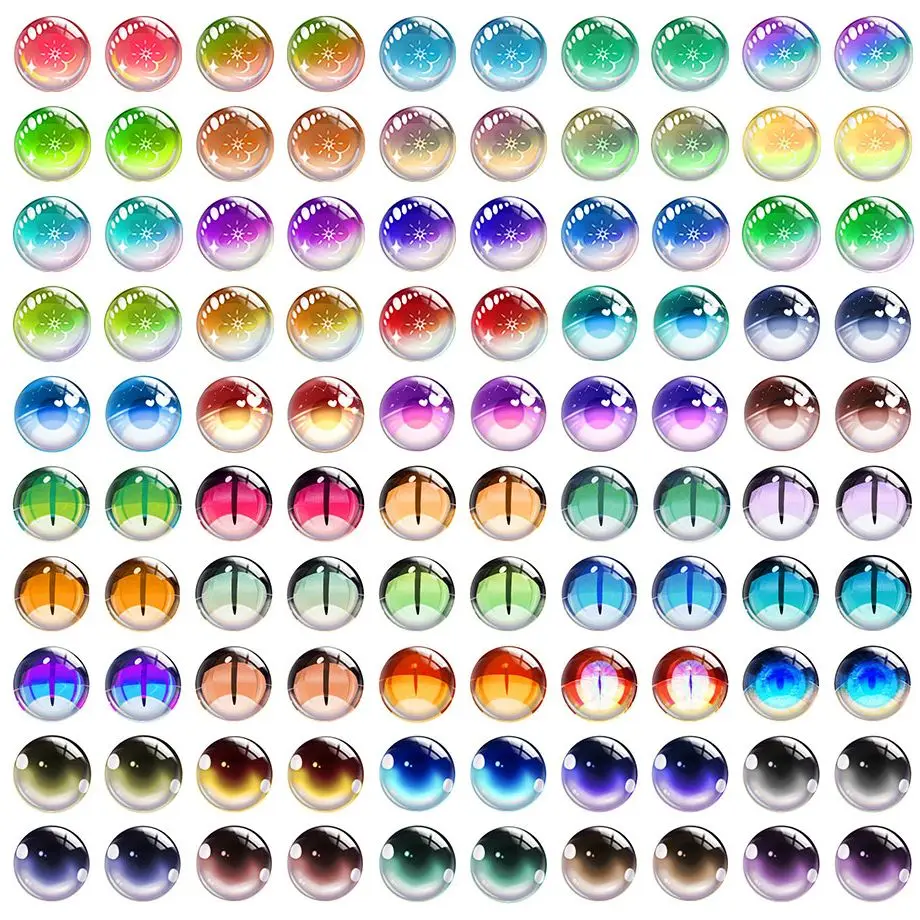 100pcs/50pairs 6 8 10 12mm Mixed Sparkling Gliter Doll Eyes Chips Cartoon Photo Glass Cabochons Time Gem Cameo Demo Flatback