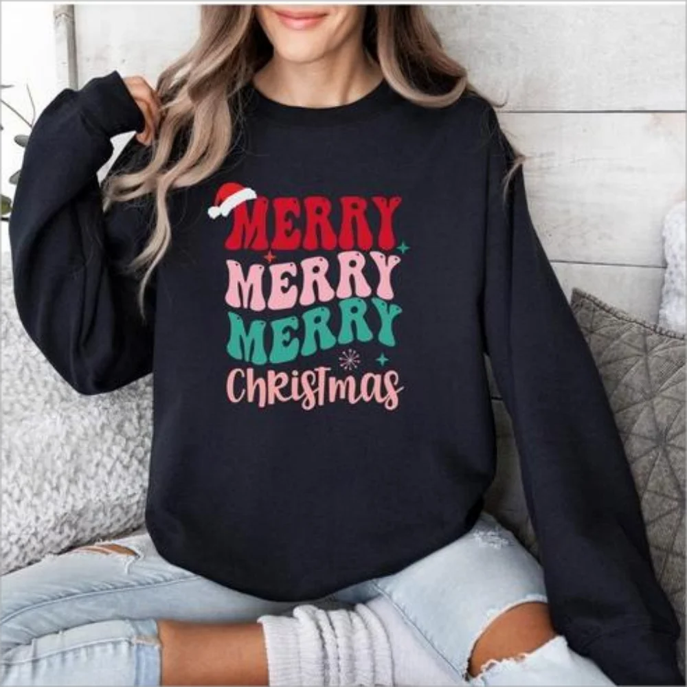 Merry Christmas Sweatshirt Women Autumn Crewneck Pullover Casual Long Sleeve Top Clothing