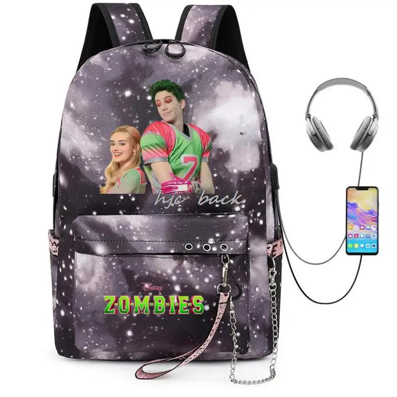 Zombies 2 Addison Cosplay Disney plecak dla Teeangers USB ładowania studentów tornister przed kradzieżą komputer Laptop Mochilas