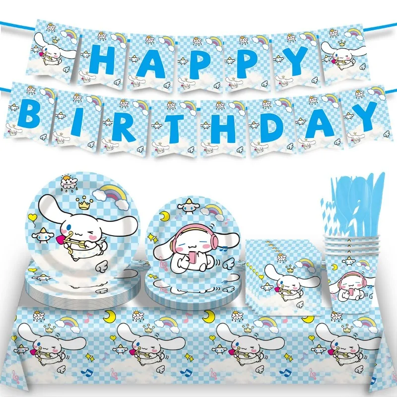 

Cinnamoroll Kuromi Anime Kawaii Sanrio Disposable Paper Plates Cups Cute Cartoon Tissues Tablecloths Birthday Gifts for Kids