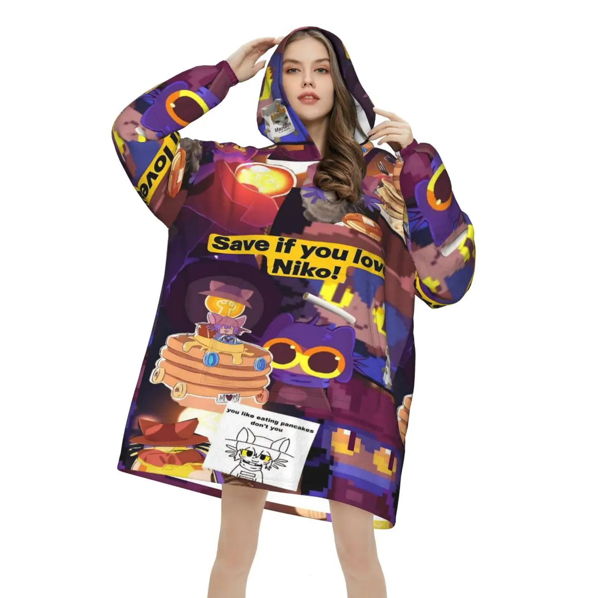 Oversized OneShots Niko Wearable Blanket Gifts for Women Men Ultrasoft Plush Warm Sweatshirt Blankets With Pocket