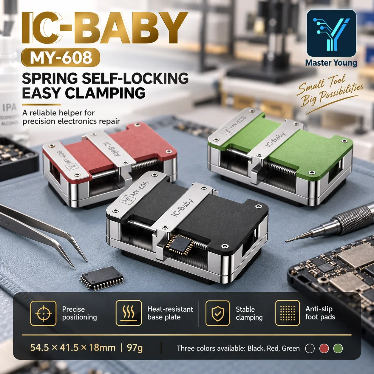 YCS MY MY-608 IC-Baby Spring Self Locking Chip Clamp Heat Resistant for BGA CPU IC PCB Repair Phone Motherboard Holding Tool