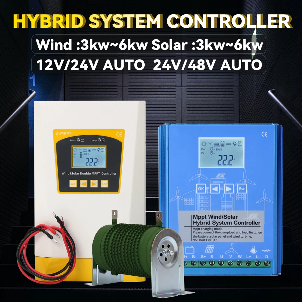 controlador dobro da carga do mppt sistema hibrido solar do vento auto regulador uso home gerador da turbina eolica 6000w 12v 24v 48v 01