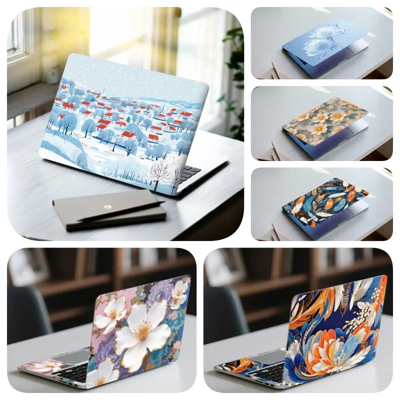 

2 шт. самоклеящиеся наклейки с перьями и цветами лотоса, водонепроницаемые наклейки для ноутбука 15,07x10,82 дюйма для MacBook/планшета/ПК, декоративные произведения искусства