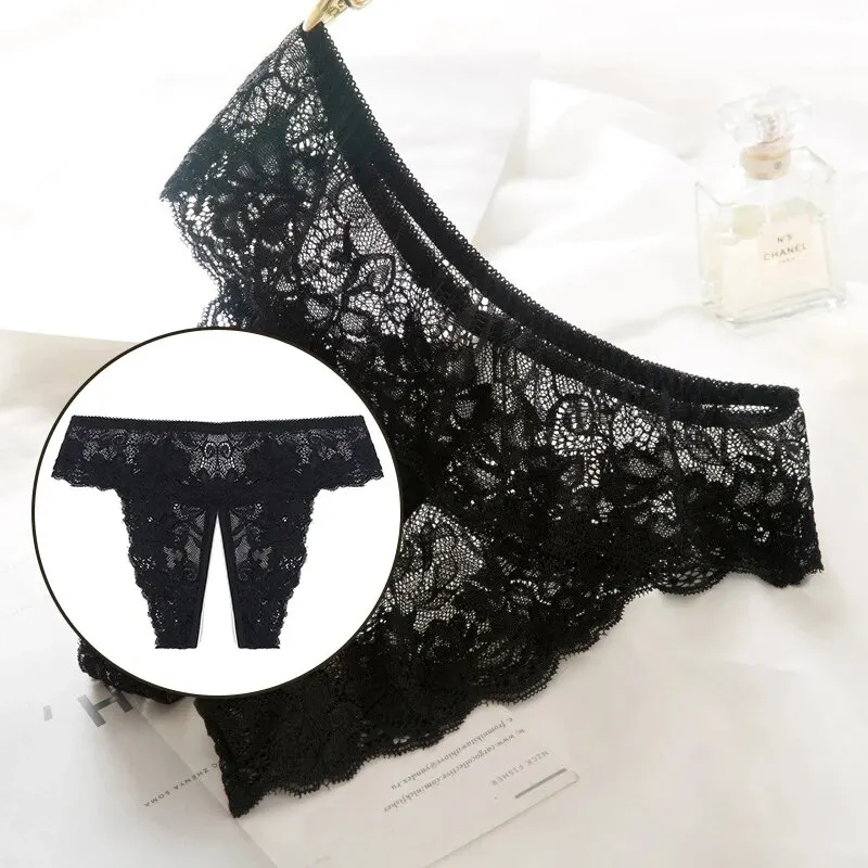 Sexy Women Lace Transparent Panties Opening Underwear Breathable Seductive Lingerie Erotic Crotchless Thongs Underpants