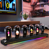 USB Powered RGB Nixie Tube Clock with IPS Color Screen, Corded Electric Aluminum Oval Alarm Clock with Charging Port, Metal Fram