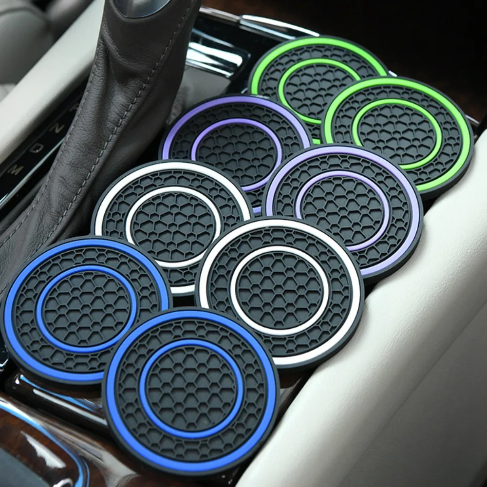 2pcs Universal Anti-Slip Car Coasters PVC Sift-Proof Beverage Coaster 7cm 2.76inch Drink Holder Car Interior Accessories